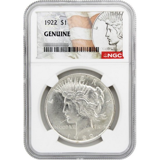 1922 Peace Dollar NGC Genuine Peace/Flag Label