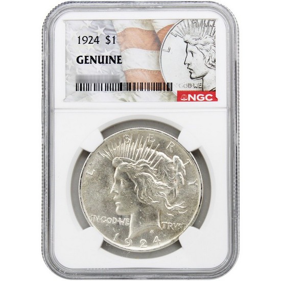 1924 Peace Dollar NGC Genuine Peace/Flag Label