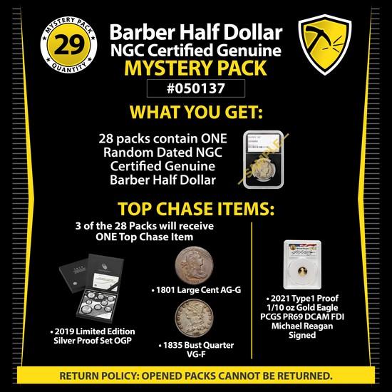 Barber Half Dollar NGC Certified Genuine Mystery Pack #050137