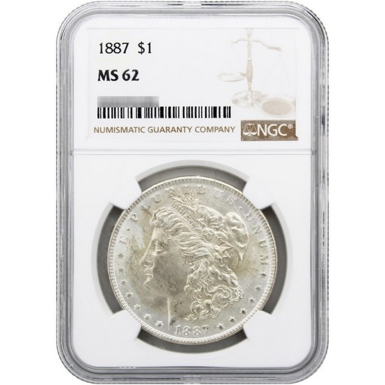 1887 Morgan Silver Dollar MS62 NGC Brown Label