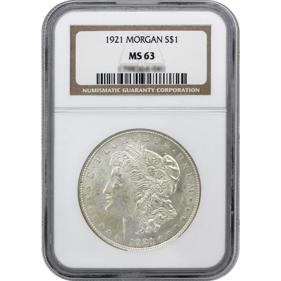 1921 Morgan Silver Dollar MS63 NGC Brown Label