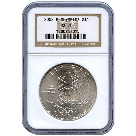 2002 P Olympics Salt Lake City Silver Dollar MS70 NGC Brown Label