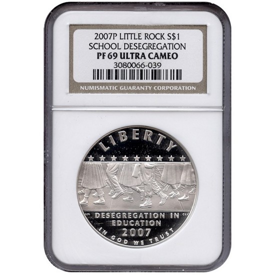 2007 P Little Rock Central High School Desegregation Silver Dollar PF69 UC NGC Brown Label