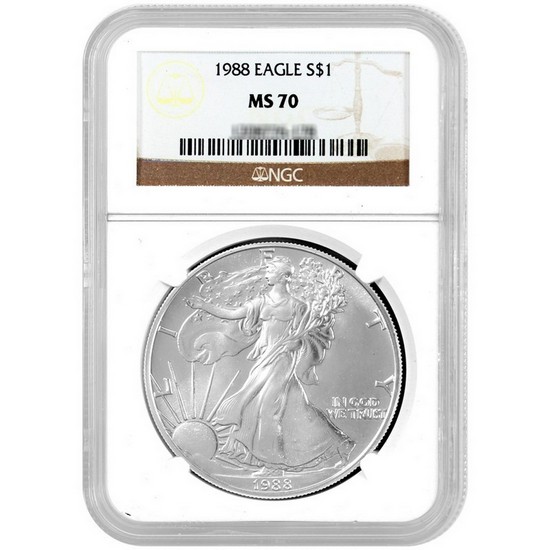 1988 Silver American Eagle MS70 NGC Brown Label