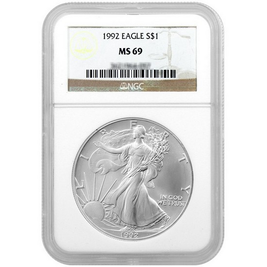 1992 Silver American Eagle MS69 NGC Brown Label