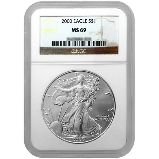 2000 Silver American Eagle MS69 NGC Brown Label