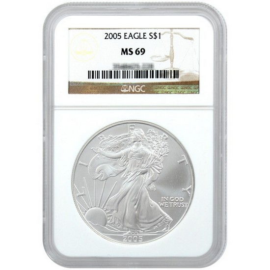 2005 Silver American Eagle MS69 NGC Brown Label