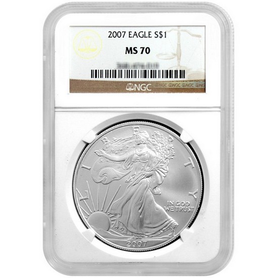2007 Silver American Eagle MS70 NGC Brown Label