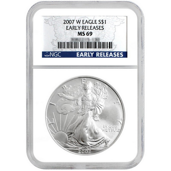 2007 W Silver American Eagle MS69 Burnished ER NGC Blue Label