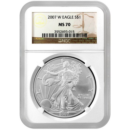 2007 W Silver American Eagle MS70 Burnished NGC Brown Label