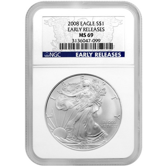 2008 Silver American Eagle MS69 ER NGC Blue Label