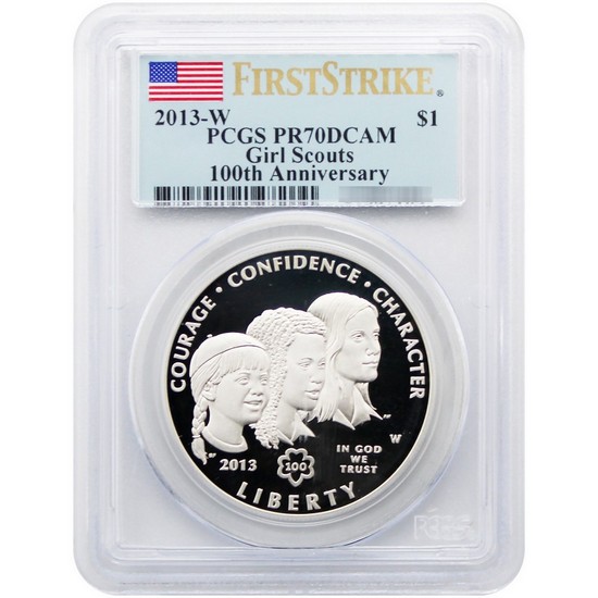 2013 W Girl Scouts Silver Dollar PR70 DCAM FS PCGS Flag Label