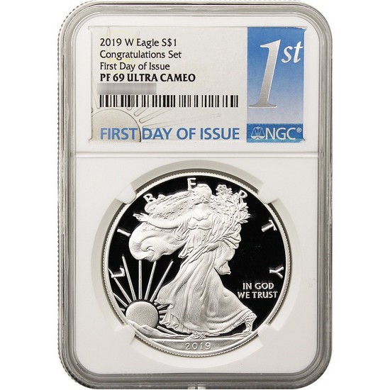 2019 W Silver American Eagle Coin from Congratulations Set PF69 UC FDI NGC 1st Label