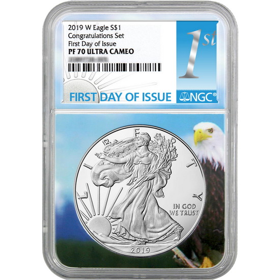 2019 W Silver American Eagle Coin from Congratulations Set PF70 UC FDI NGC Eagle Core 1st Label