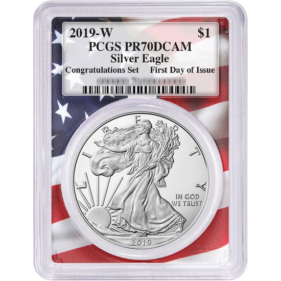 2019 W Silver American Eagle Coin from Congratulations Set PR70 DCAM FDI PCGS Flag Frame