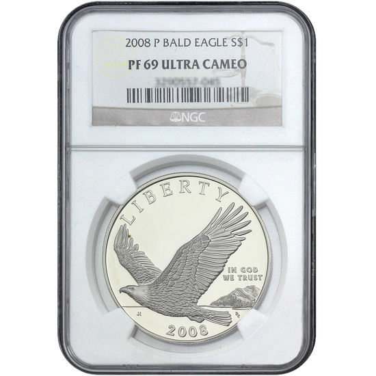2008 P Bald Eagle Silver Dollar PF69 UC NGC Brown Label