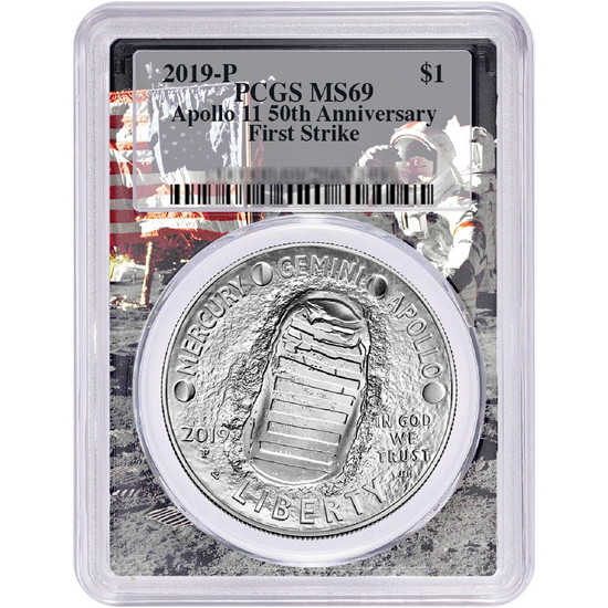 2019 P Apollo 11 50th Anniversary UNC Silver Dollar Coin MS69 FS PCGS Moon Landing Frame