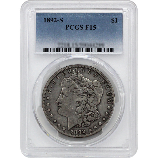1892 S Morgan Silver Dollar F15 PCGS Blue Label