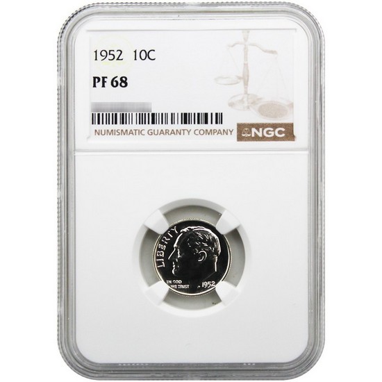 1952 Roosevelt Dime PF68 NGC Brown Label