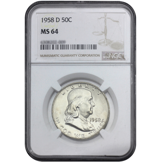 1958 D Franklin Half Dollar MS64 NGC