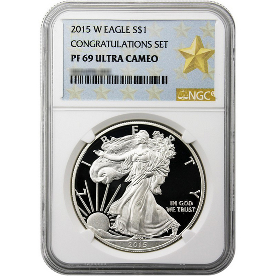 2015 W Congratulations Set Silver American Eagle PF69 UC NGC Gold Star Label