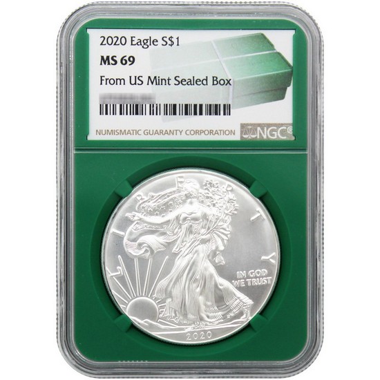 2020 Silver American Eagle MS69 NGC Green Core