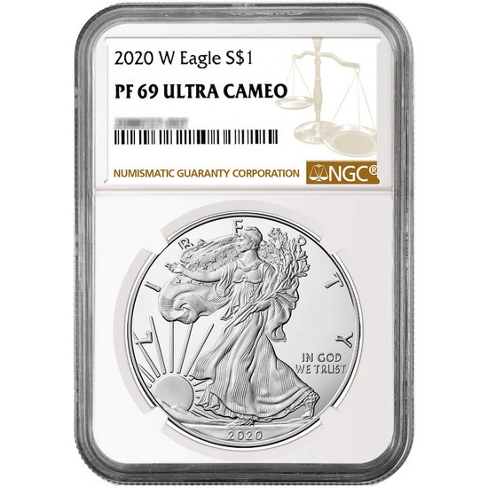 2020 W Silver American Eagle Coin PF69 UC NGC Brown Label