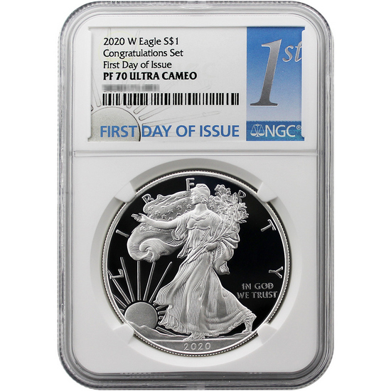 2020 W Silver American Eagle Coin from Congratulations Set PF70 UC FDI NGC 1st Label