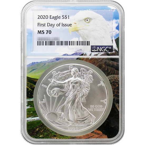 2020 Silver American Eagle MS70 FDI NGC 1st Label New Eagle Core