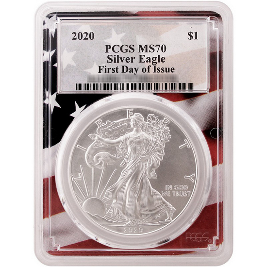 2020 Silver American Eagle MS70 FDI PCGS Flag Frame