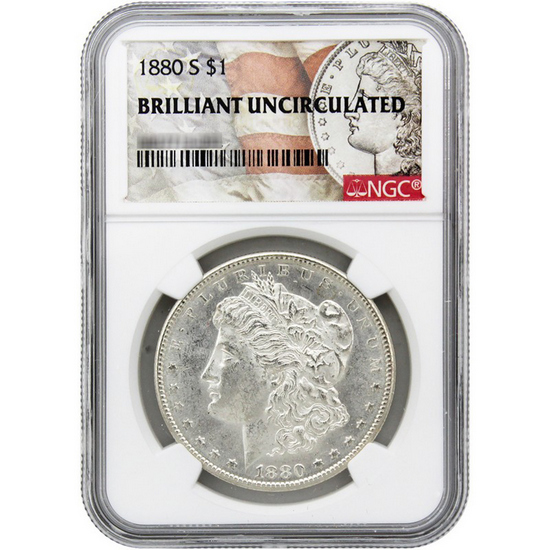 1880 S Morgan Silver Dollar BU NGC Morgan/Flag Label