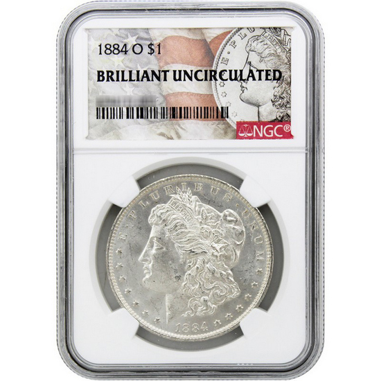 1884 O Morgan Silver Dollar BU NGC Morgan/Flag Label