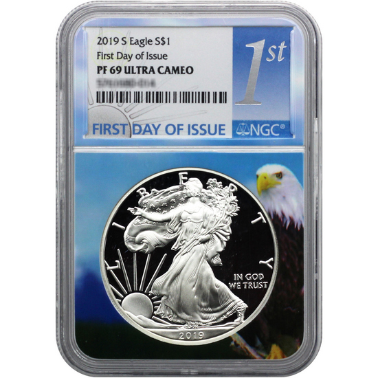 2019 S Silver American Eagle Coin PF69 UC FDI NGC 1st Label Eagle Core