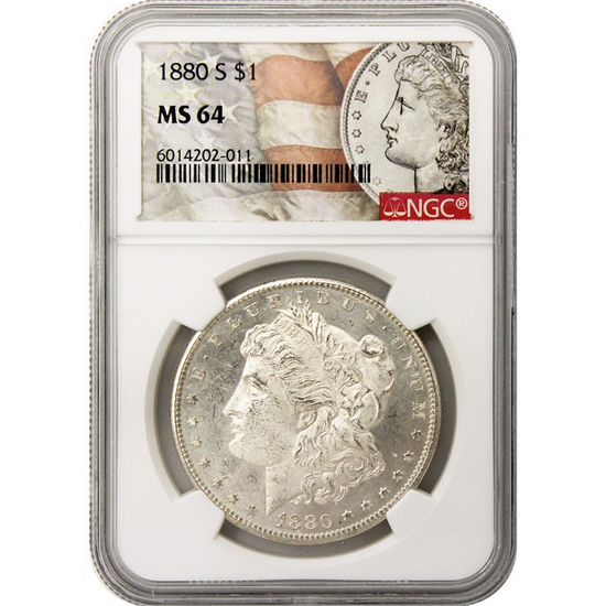1880 S Morgan Silver Dollar MS64 NGC Morgan/Flag Label