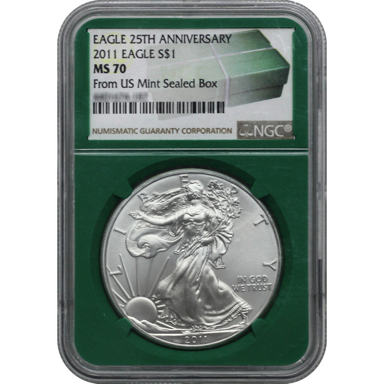 2011 Silver American Eagle MS70 Green Core NGC Monster Box Label