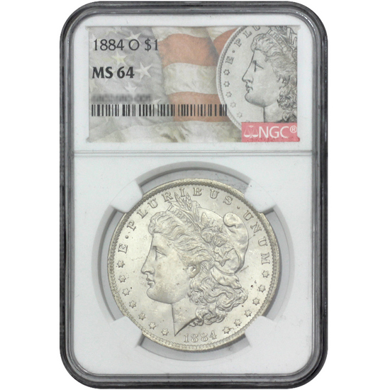 1884 O Morgan Silver Dollar MS64 NGC Morgan/Flag Label