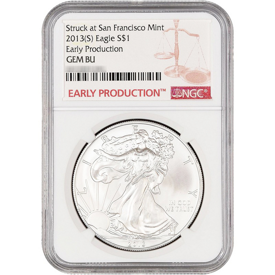2012 S Silver American Eagle Struck at San Francisco Mint Gem BU NGC Early Production Burgundy Label