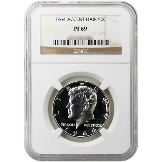1964 Kennedy Half Dollar Accented Hair Silver PF69 NGC Brown Label