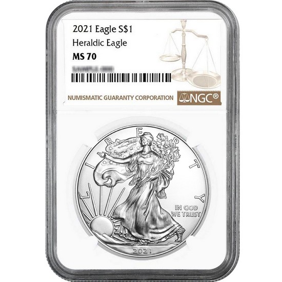 2021 Silver American Eagle Type 1 Heraldic Eagle MS70 NGC Brown Label