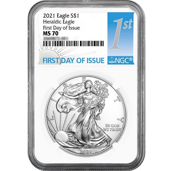 2021 Silver American Eagle Type 1 Heraldic Eagle MS70 FDI NGC 1st Label