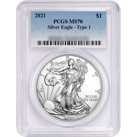 2021 Silver American Eagle Type 1 Heraldic Eagle MS70 PCGS Blue Label