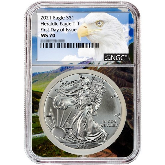 2021 Silver American Eagle Type 1 MS70 FDI NGC 1st Label Eagle Core