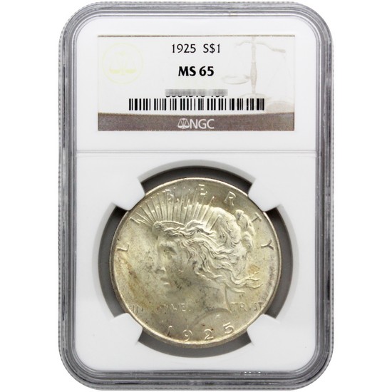 1925 P Silver Peace Dollar MS65 NGC (Labels Our Choice)