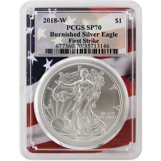 2018 W Burnished Silver American Eagle SP70 FS PCGS American Flag Picture Frame Holder