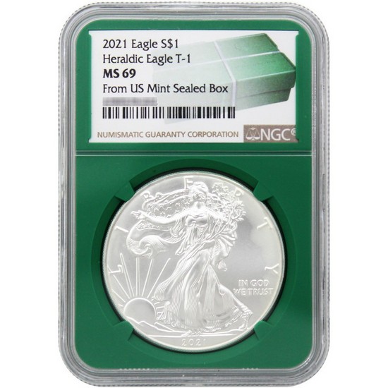 2021 Type 1 Silver American Eagle MS69 NGC Green Core