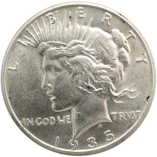 1935-P Peace Dollar Silver in Almost Uncirculated to Brilliant Uncirculated Condition