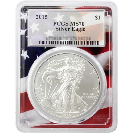 2015 Silver American Eagle Coin MS70 PCGS Flag Picture Frame