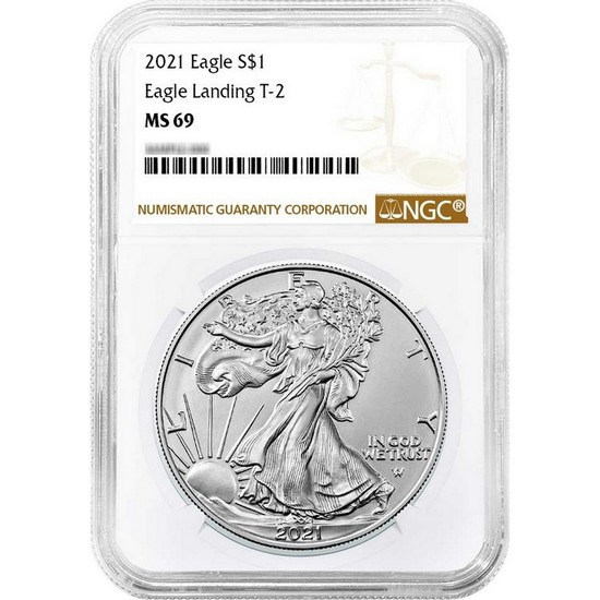 2021 Silver American Eagle Type 2 Eagle Landing MS69 NGC Brown Label