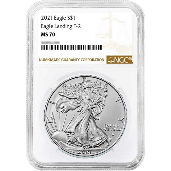 2021 Silver American Eagle Type 2 Eagle Landing MS70 NGC Brown Label