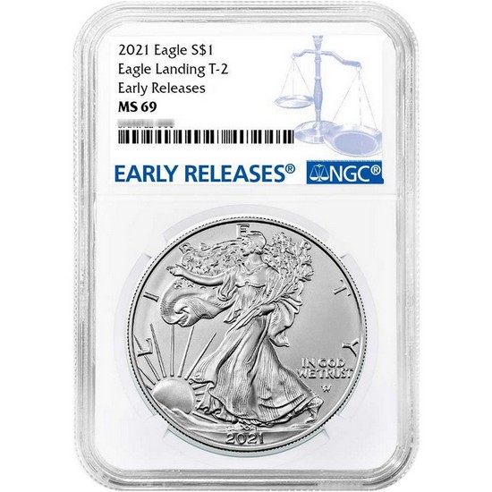 2021 Silver American Eagle Type 2 Eagle Landing MS69 ER NGC Blue Label